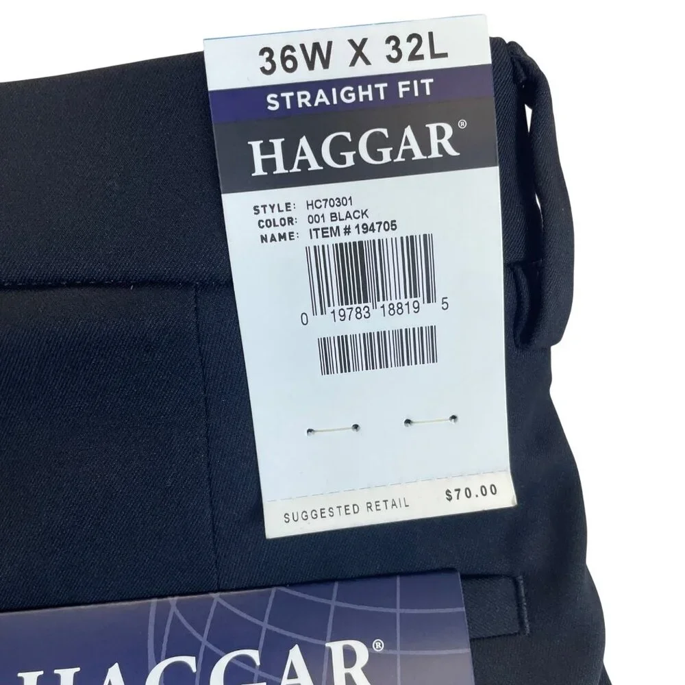 Haggar Mens Black Straight Fit Pants With Flex Waistband Sz 36x32 - New